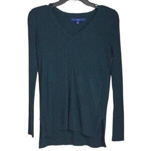 Apt. 9 V-neck Sweater Ribbed Sparkle Cable Knit Long Sleeve green Size Small